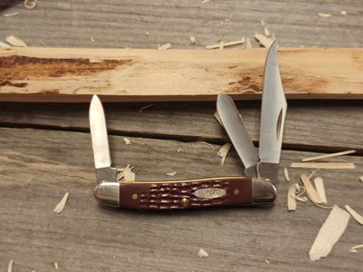 Case Medium Stockman 3.5&quot; Slip Joint Knife / Brown Jigged Delrin / Satin Stainless Steel
