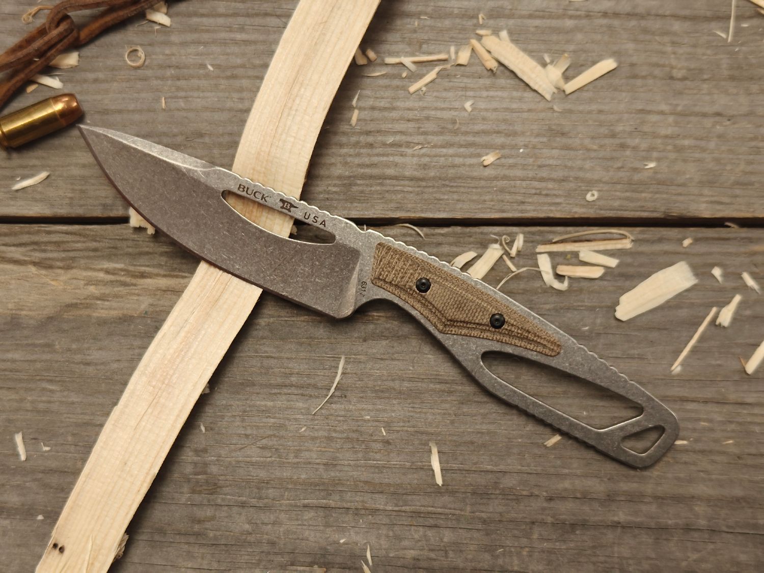 Buck Paklite Field 4&quot; Fixed Blade / OD Green Micarta / Stonewash CPM S35VN