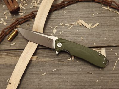 Bestech Knives Lion 3.5&quot; Linerlock / OD Green G10 / Satin D2