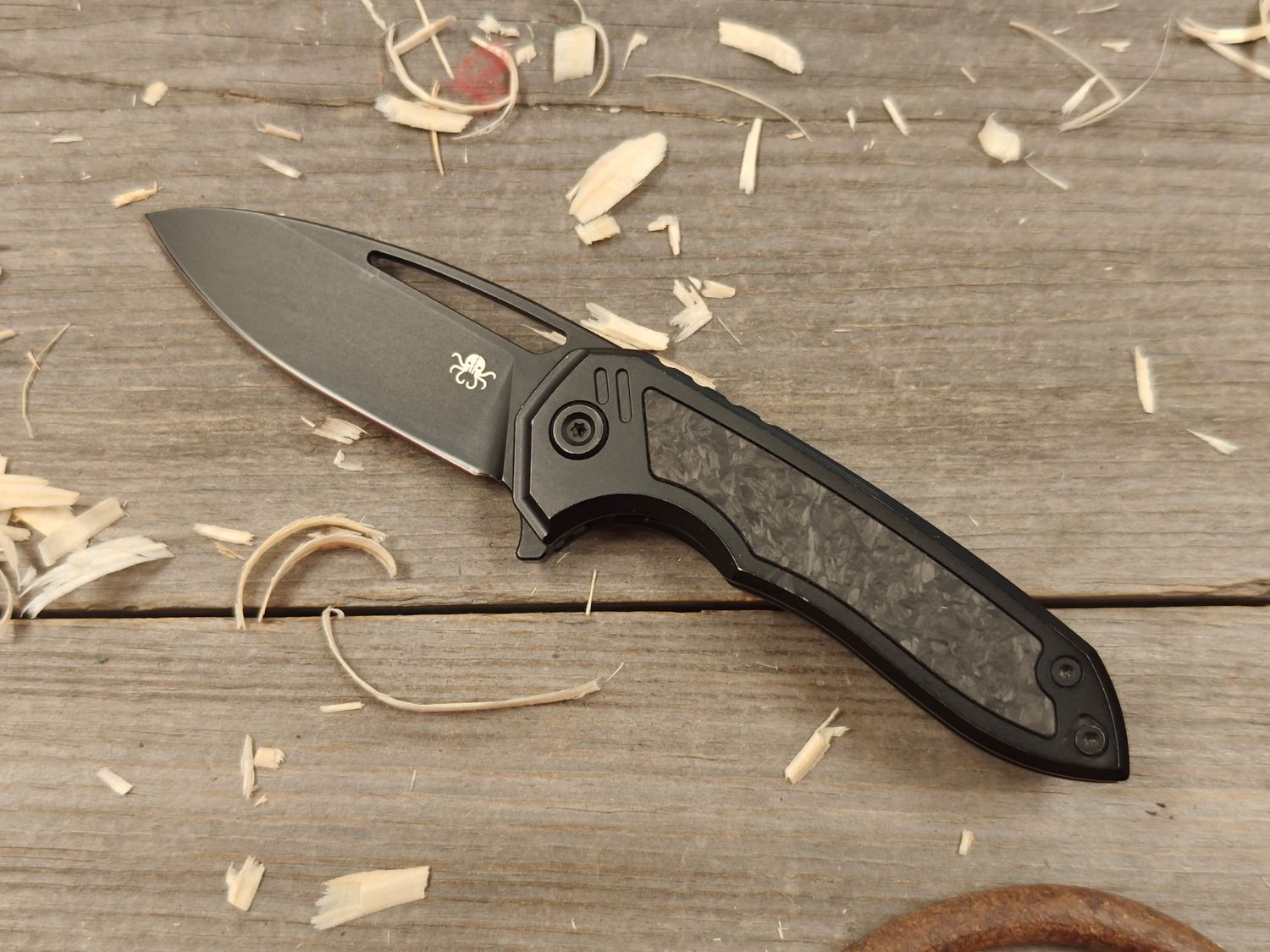 Kraken Knives Ragna 2.8&quot; Frame Lock Folder / Alloy &amp; Carbon Fiber / Black Coated M390 (Pre-Owned)