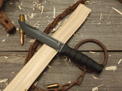 Ka-Bar Short Fighting Knife 5.25&quot; Fixed Blade / Black Kraton / Black 1095