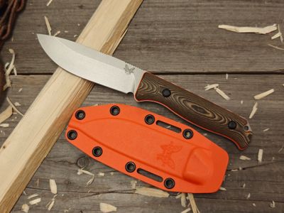 Benchmade Saddle Mountain Skinner 4.2&quot; Skinner Fixed Blade Knife / Richlite &amp; Orange Liner / Stonewash CPM-S90V