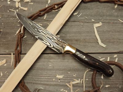 ABE Knives 5.5&quot; Fixed Blade / African Wenge With Brass Bolster / 24 Layer Damascus With 80crv2 / 15n20