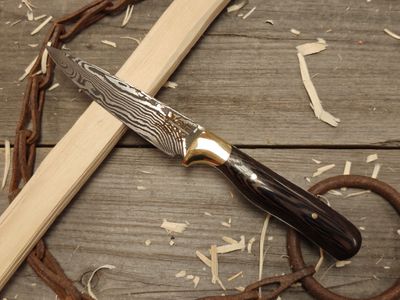ABE Knives 4.25&quot; Fixed Blade / African Wenge With Brass Bolster / 28 Layer Damascus With 80crv2 / 15n20