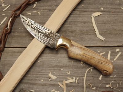 ABE Knives 3.25&quot; Fixed Blade / Stabilized Birch With Brass Bolster / 28 Layer Damascus With 80crv2 / 15n20