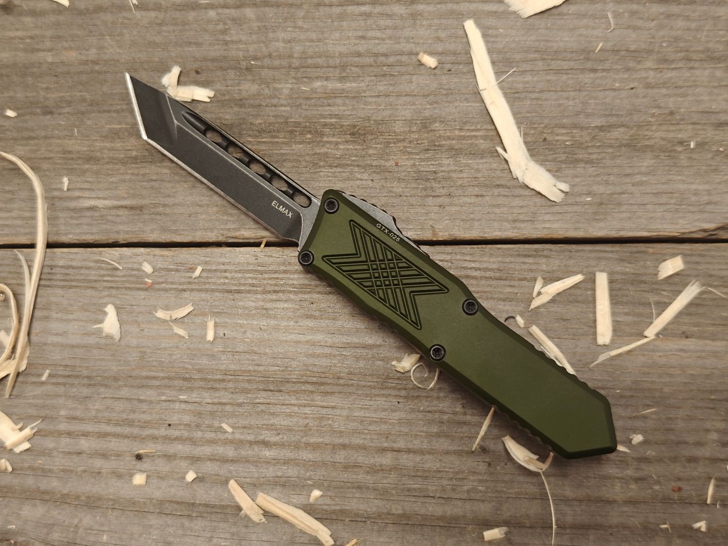 Guardian Tactical GTX-025 Tanto 2.75&quot; OTF Automatic / OD Green Aluminum / Dark Stonewash Elmax