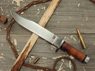 Butch Bendt Bowie 8&quot; Fixed Blade / Stacked Leather With Steel Guard &amp; Pommel / Forge Finished 5160