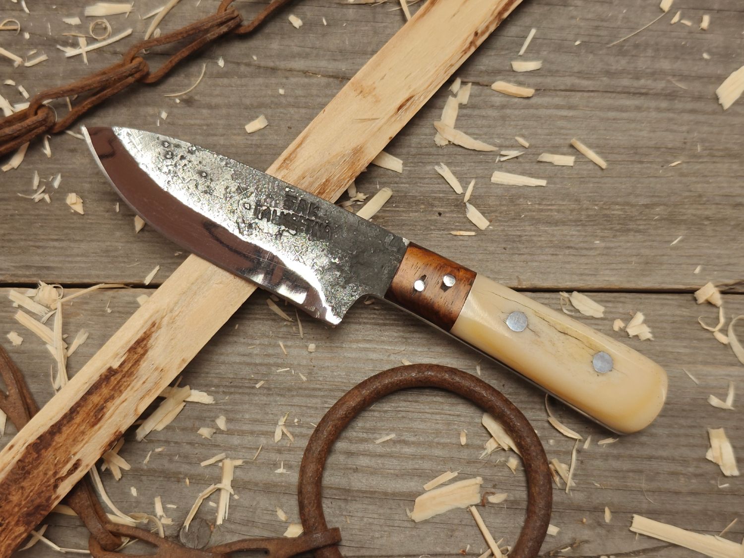 Jeff Owens 4&quot; Fixed Blade / Walnut &amp; Antler / Forge Finished 5160