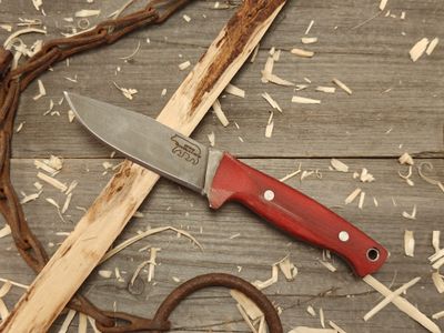 Wood Bear Knives 4.25” Fixed Blade / Red Canvas Micarta / Blacked O1