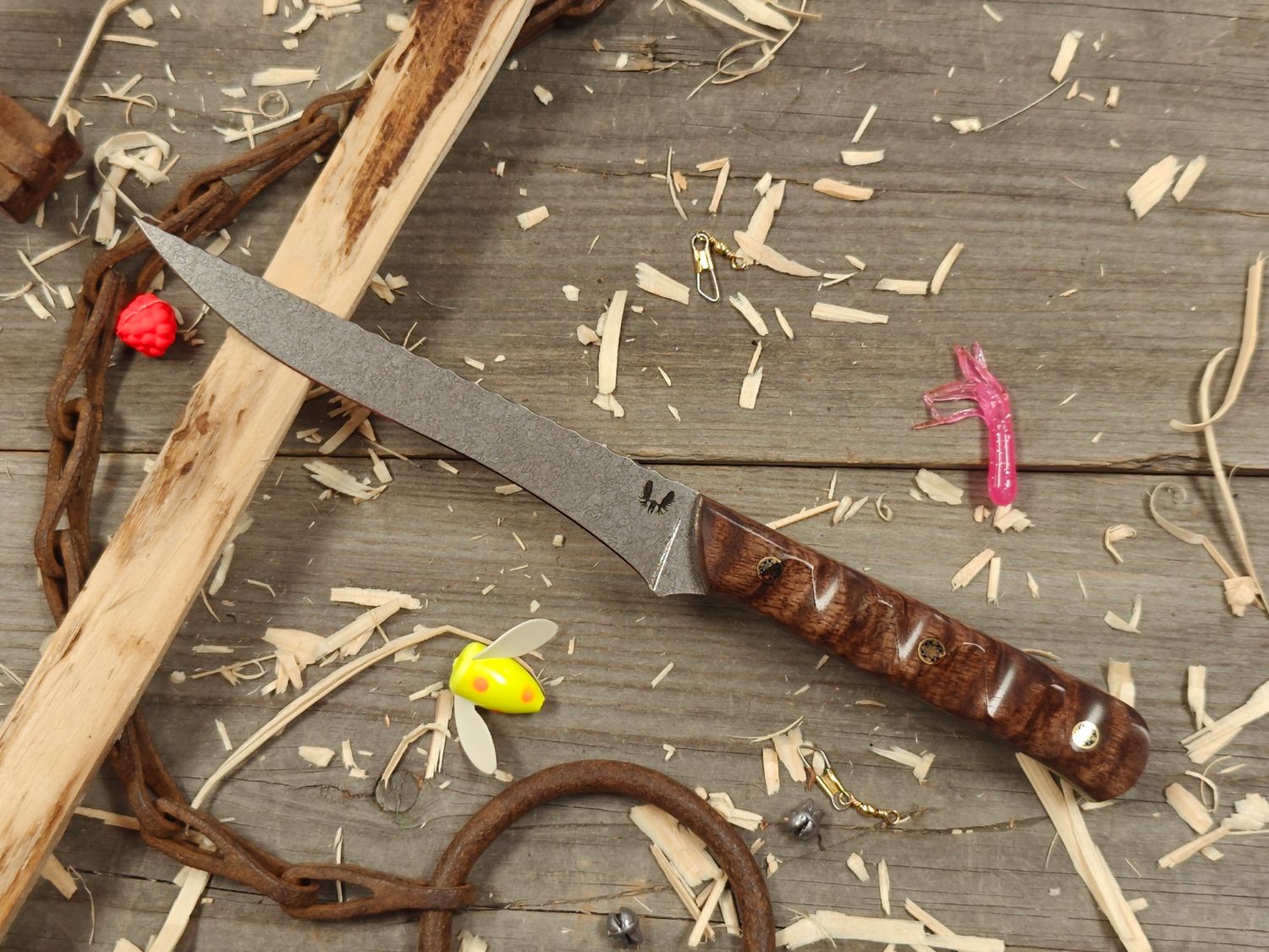 Semper Sharp 6" Fillet Knife / Dyed Curly Mango Wood W/ Mosaic Pins & Forest Green Liner / Acidwash Rockwork Nitro-V Semper Sharp 6" Fillet Knife / Dyed Curly Mango Wood W/ Mosaic Pins & Forest Green Liner / Acidwash Rockwork Nitro-V