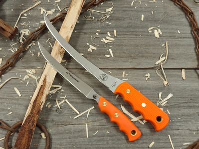 Knives of Alaska Fisherman&#39;s Combo Coho 8&quot; / Steelheader 5.75&quot; Fillet Knife Set / Orange SureGrip™ / Bead Blast 440C