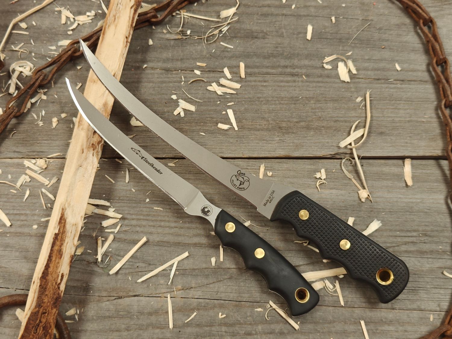 Knives of Alaska Fisherman&#39;s Combo Coho 8&quot; / Steelheader 5.75&quot; Fillet Knife Set / Black SureGrip™ / Bead Blast 440C