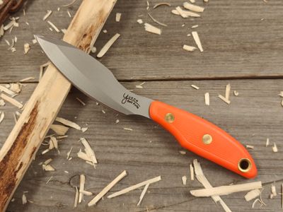 Knives of Alaska Yukon #2 3.75&quot; Fixed Blade Elliptical Hunting Knife, D2 Steel / Orange SureGrip™ Handle