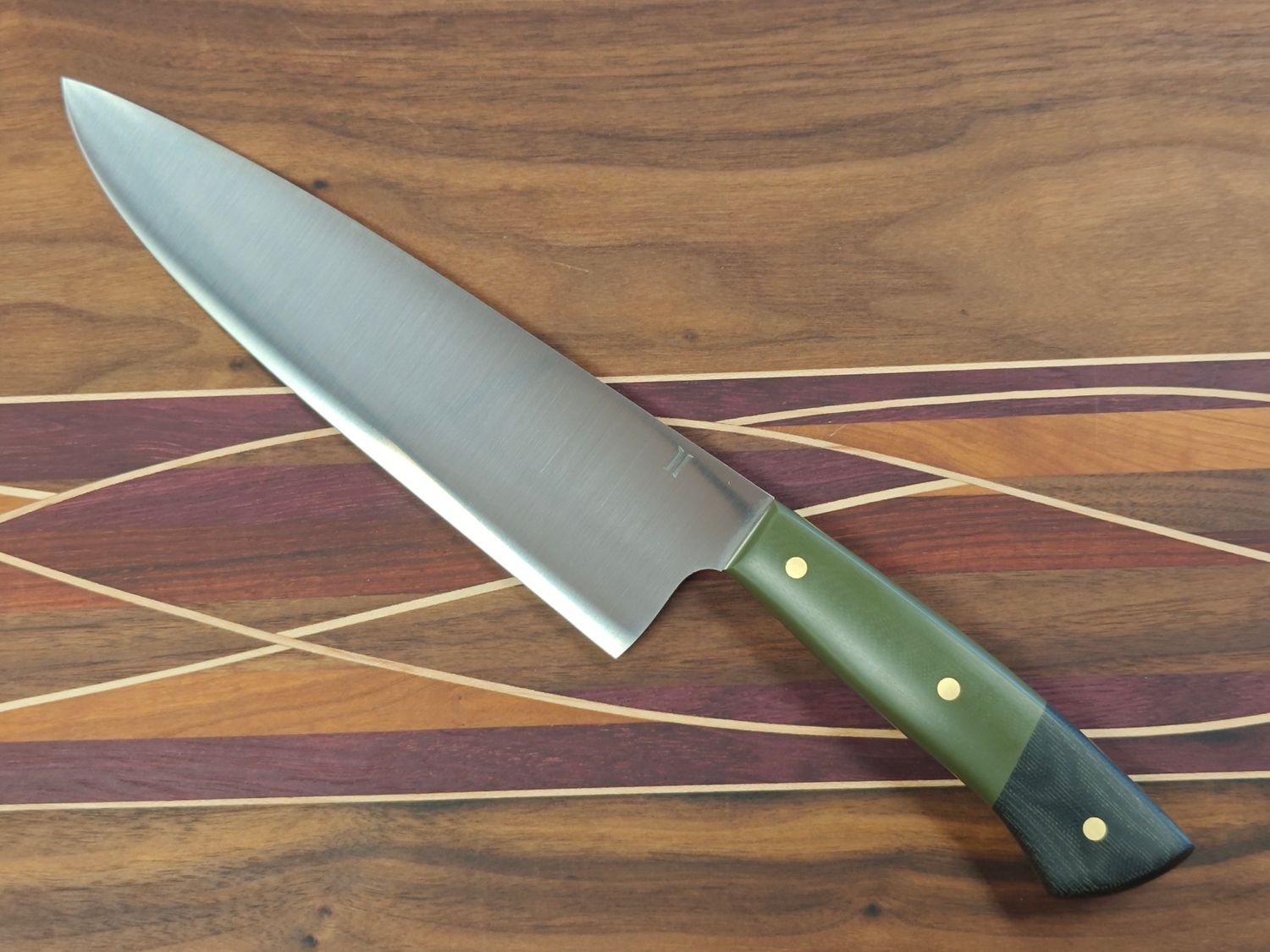 Isley Blades 8&quot; Chef Knife / OD Green G10 &amp; Black Micarta Pommel With Black Liner / Satin 14C28N