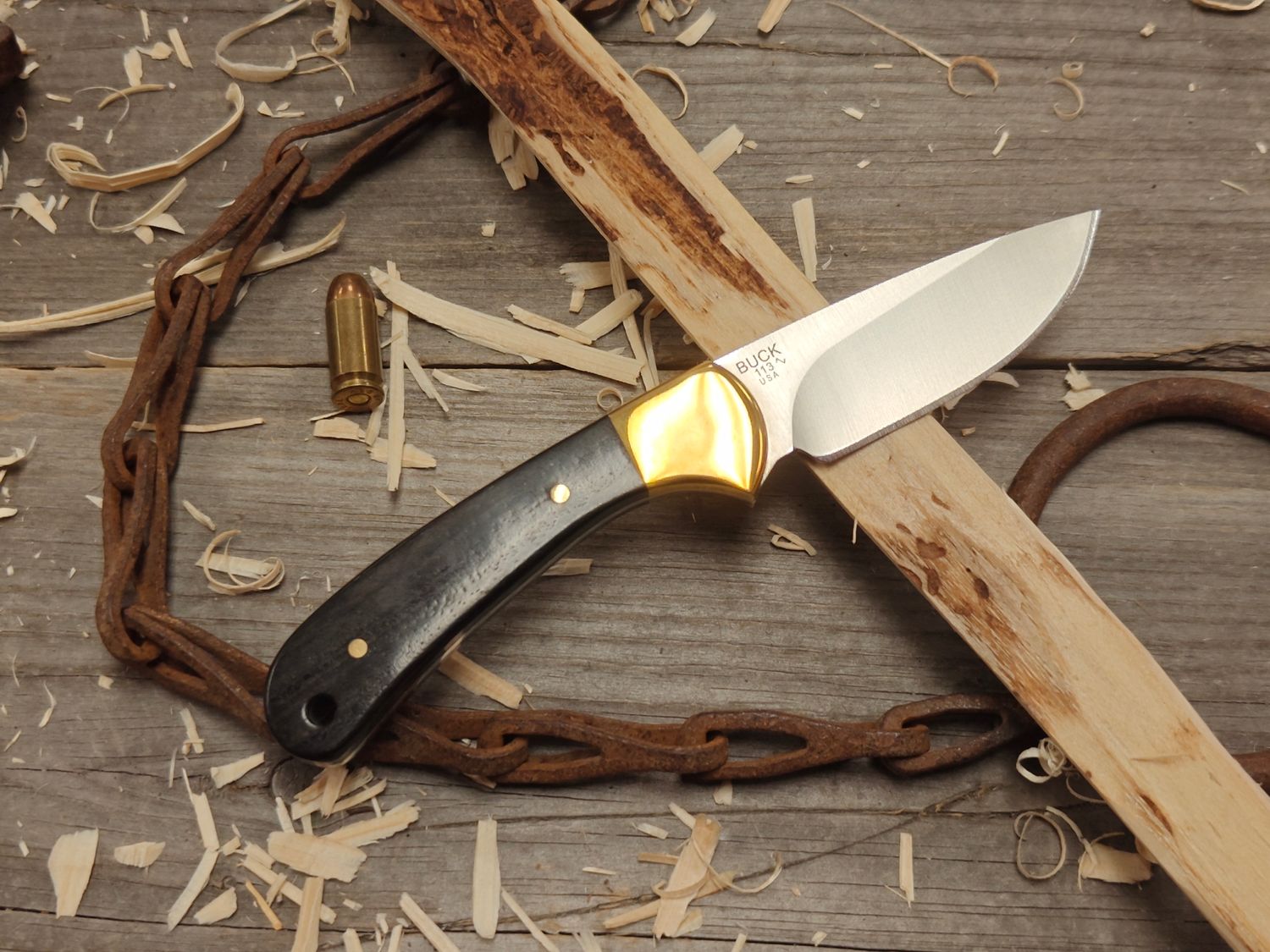 Buck 113 Ranger Skinner 3.125&quot; Fixed Blade / Ebony &amp; Brass / Satin 420