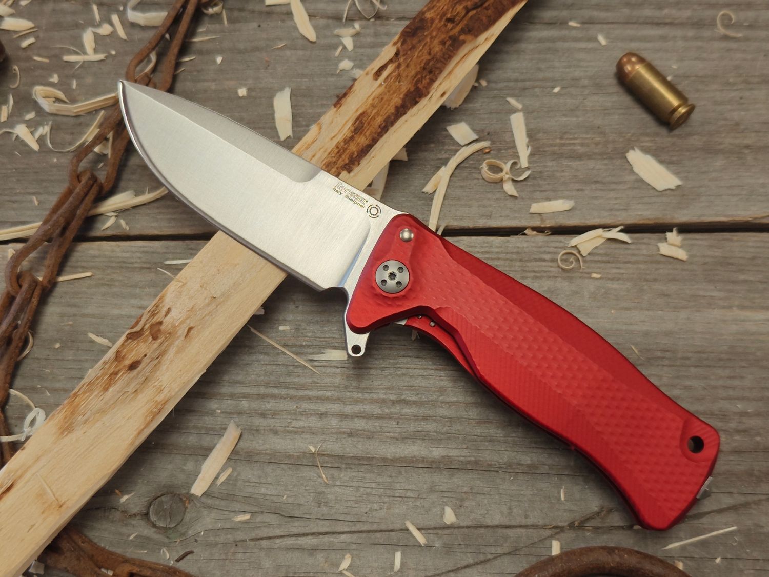 LionSTEEL SR11A 3.5&quot; Frame Lock / Red Aluminum / Satin Sleipner