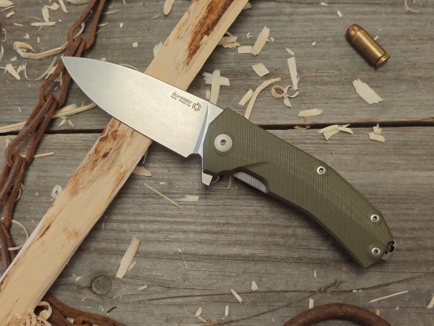 LionSteel KUR 3.43&quot; Liner Lock / Green G10 / Stonewash Sleipner
