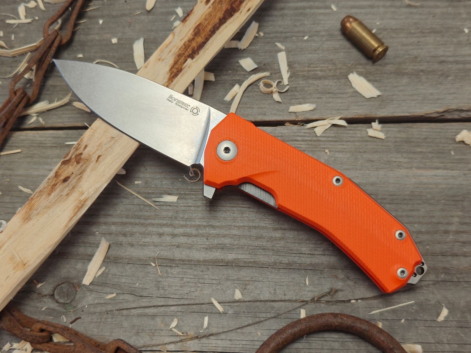 LionSteel KUR 3.43&quot; Liner Lock / Orange G10 / Stonewash Sleipner 