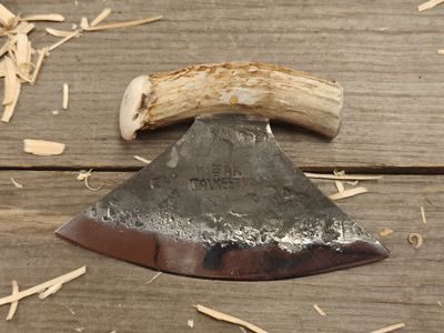 Jeff Owens Stag Handled Ulu / Forge Finished 5160