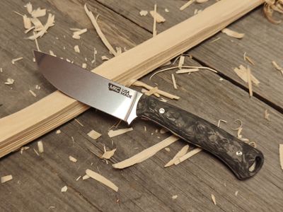 Montana Knife Co. Stone Goat Ultra 3 5/8" Fixed Blade / Burled Carbon Fiber / Polished MagnaCut