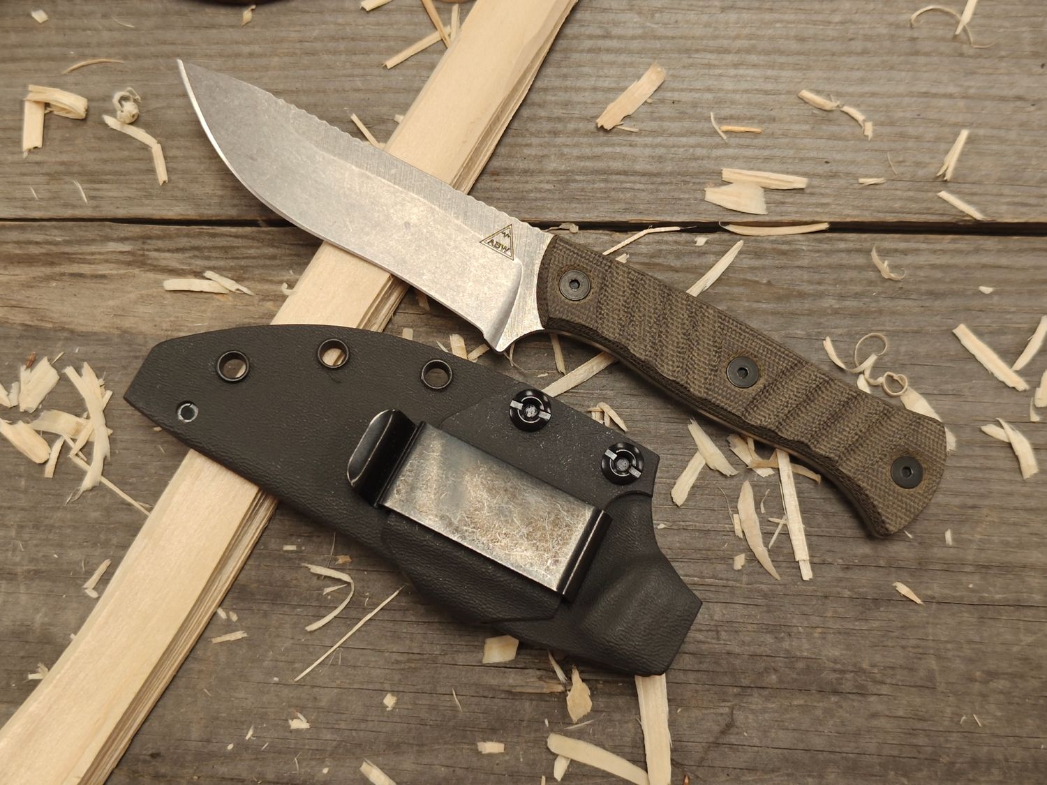 Alaska Blade Works Kodiak Skinner 4&quot; Fixed Blade / OD Green Micarta / StoneWash S45VN