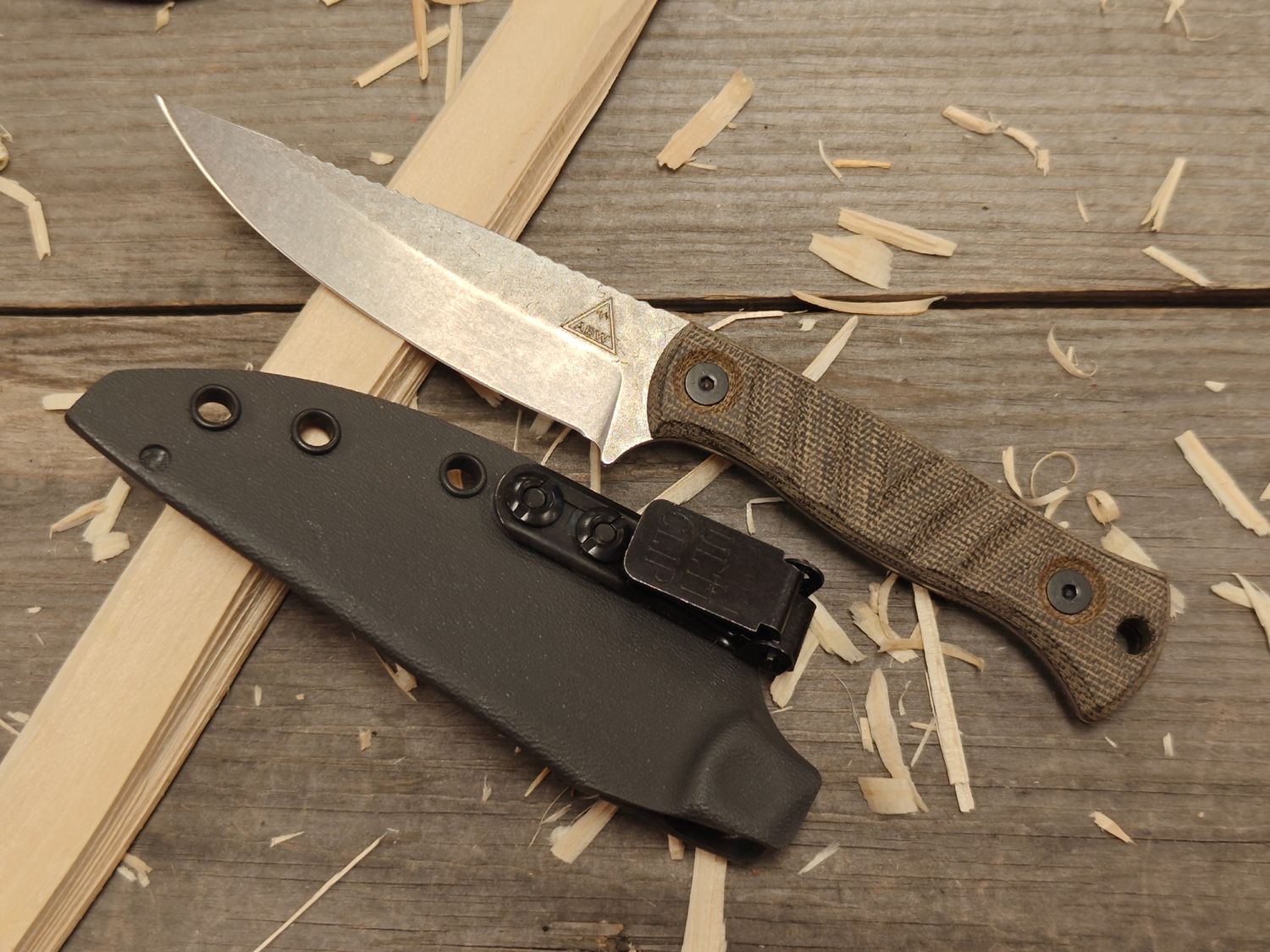 Alaska Blade Works Wrangell 3.75&quot; Fixed Blade / OD Green Micarta / StoneWash S45VN