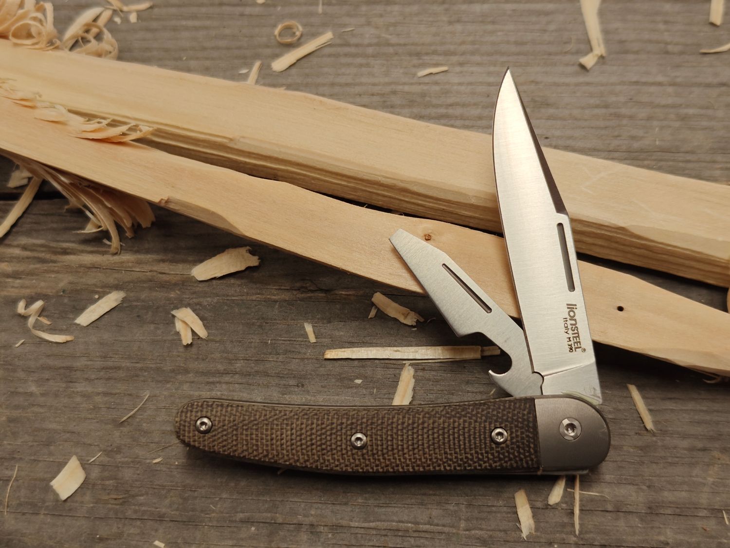 LionSteel Jack 3&quot; Slip Joint / Green Micarta / Satin M390