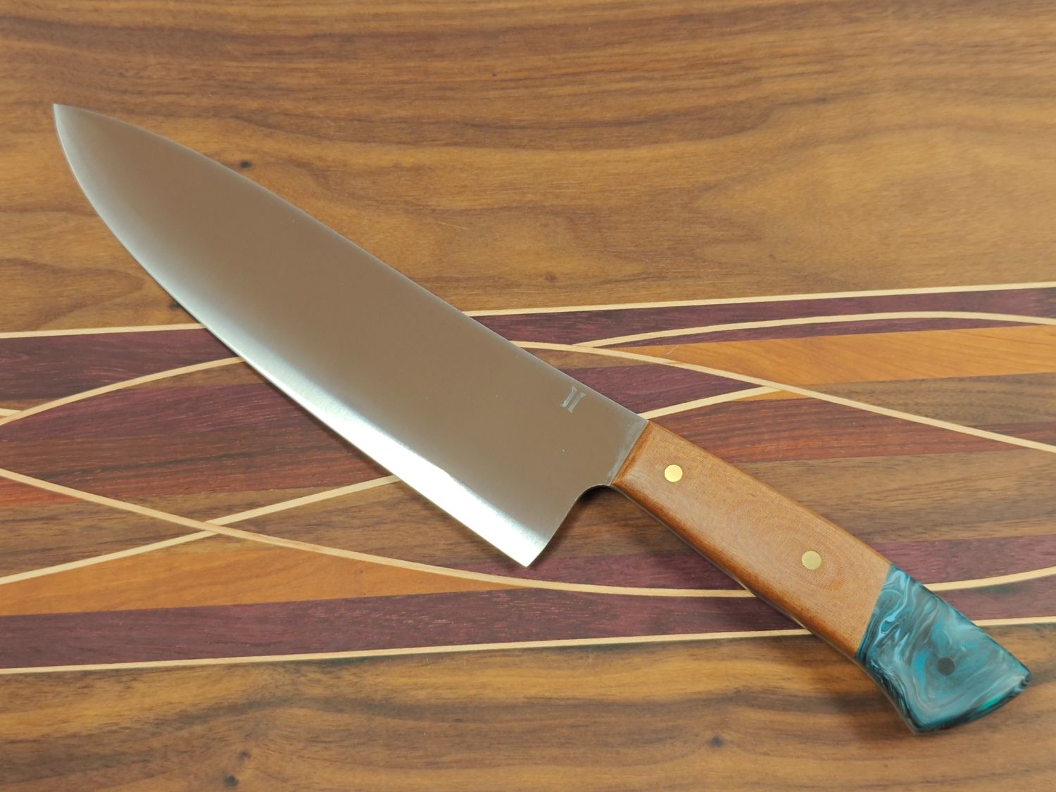 Isley Blades 8&quot; Chef Knife / Natural Micarta &amp; Alumilite Pommel With Grey G10 Liner / Satin 14C28N