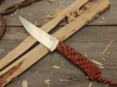 Montana Knife Co. Speedgoat 2.0 3.75&quot; Fixed Blade / Orange &amp; Black 550 Cord Wrap / Stonewash Magnacut