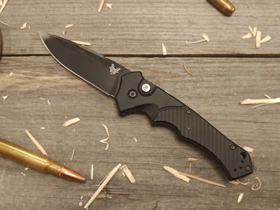 Benchmade Rukus II 3.4" Automatic Knife / Black Aluminum / Black Partially Serrated S30V (Pre-Owned) Benchmade Rukus II 3.4" Automatic Knife / Black Aluminum / Black Partially Serrated S30V (Pre-Owned)