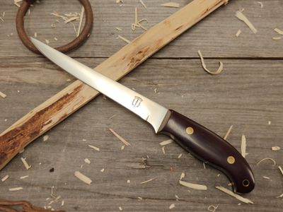 John Chamberlin 6&quot; Fillet Knife / Maroon Linen Micarta / Satin AEB-L 