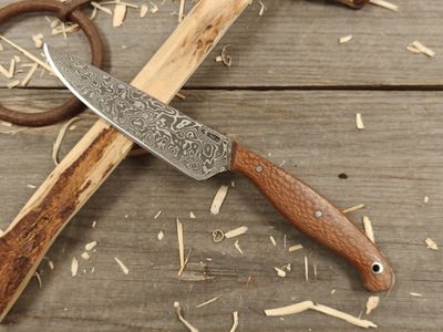 Mark Couch Damascus 4.75&quot; Fixed Blade/ Lacewood / 15N20 &amp; 1080