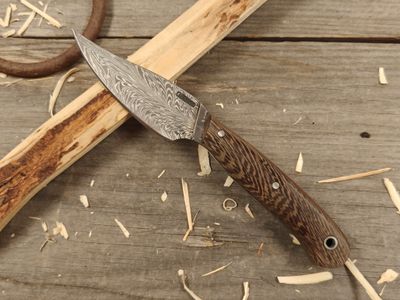 Mark Couch Feather Damascus 3&quot; Fixed Blade/ Wenge / 15N20 &amp; 1080