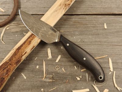 Mark Couch Damascus 3&quot; Fixed Blade / African BlackWood / 15N20 &amp; 1080