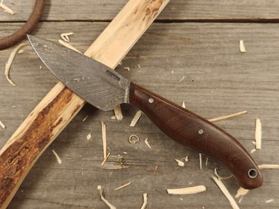 Mark Couch Feathered Damascus 3.25&quot; Fixed Blade / Brown Ebony / 15N20 &amp; 1080