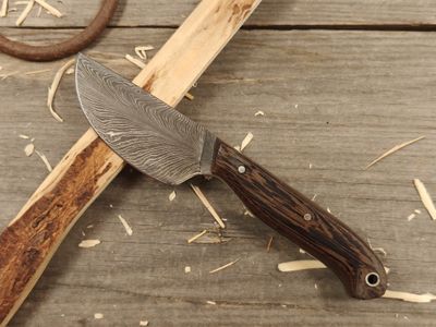 Mark Couch Feather Damascus 3.25&quot; Fixed Blade / Wenge / 15N20 &amp; 1080