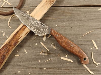 Mark Couch Damascus 3.5&quot; Fixed Blade / Lacewood / 15N20 &amp; 1080