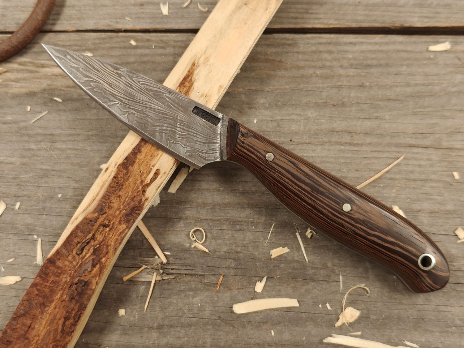 Mark Couch Damascus 3.5&quot; Fixed Blade/ Wenge / 15N20 &amp; 1080