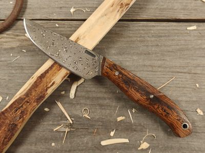 Mark Couch Damascus 3.5&quot; Fixed Blade / Bocote / 15N20 &amp; 1080