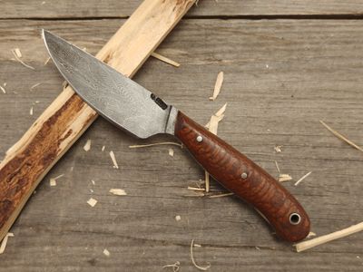 Mark Couch Feather Damascus 3.5&quot; Fixed Blade / Lacewood / 15N20 &amp; 1080