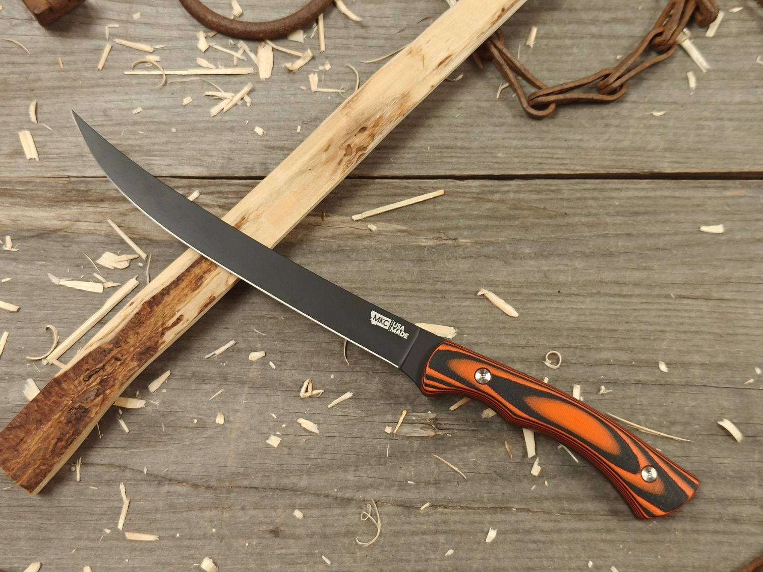 Montana Knife Co. Flathead 7&quot; Fillet Knife / Black &amp; Orange G10 / Black Cerakote Magnacut