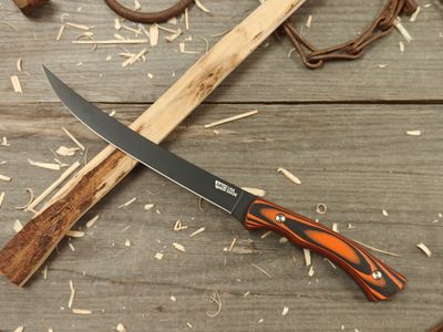 Montana Knife Co. Flathead 7&quot; Fillet Knife / Black &amp; Orange G10 / Black Cerakote Magnacut