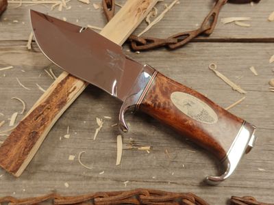 Gil Hibben Elmer Keith 5&quot; Fixed Blade / Burl Wood w/ Stainless Bolster / Paper Micarta Inlay w/ Scrim by HUTCH / Mirror Polish