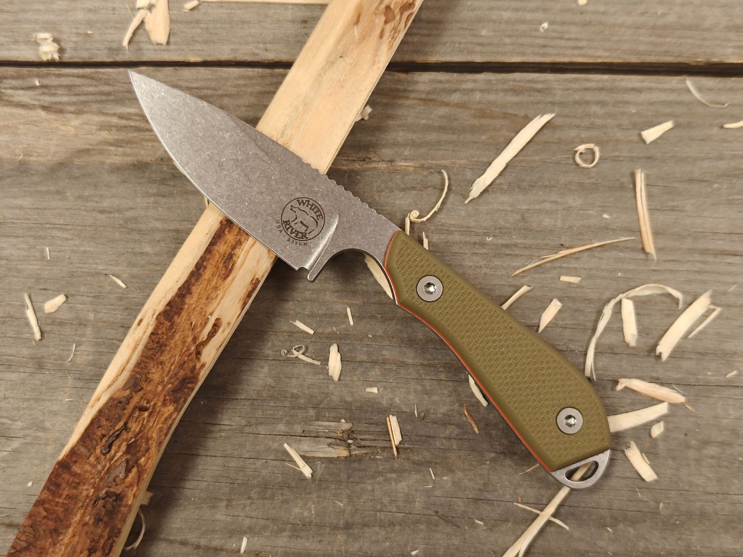 White River Knives M1 Backpacker Pro 3.25" Fixed Blade Knife / OD Green &amp; Orange Textured G-10 / Stonewash S35VN