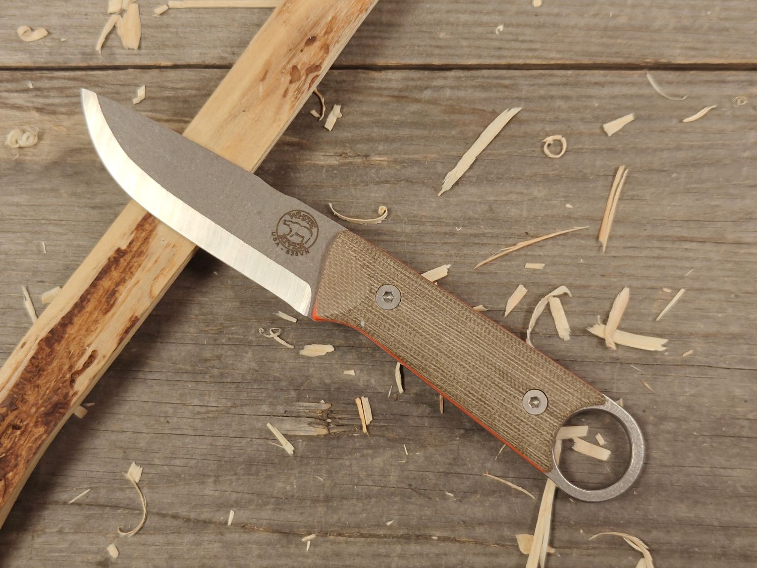 White River Knives Firecraft PUUKKO 4" Fixed Blade / Green Canvas Micarta With Orange G10 Liner / Stonewashed S35VN