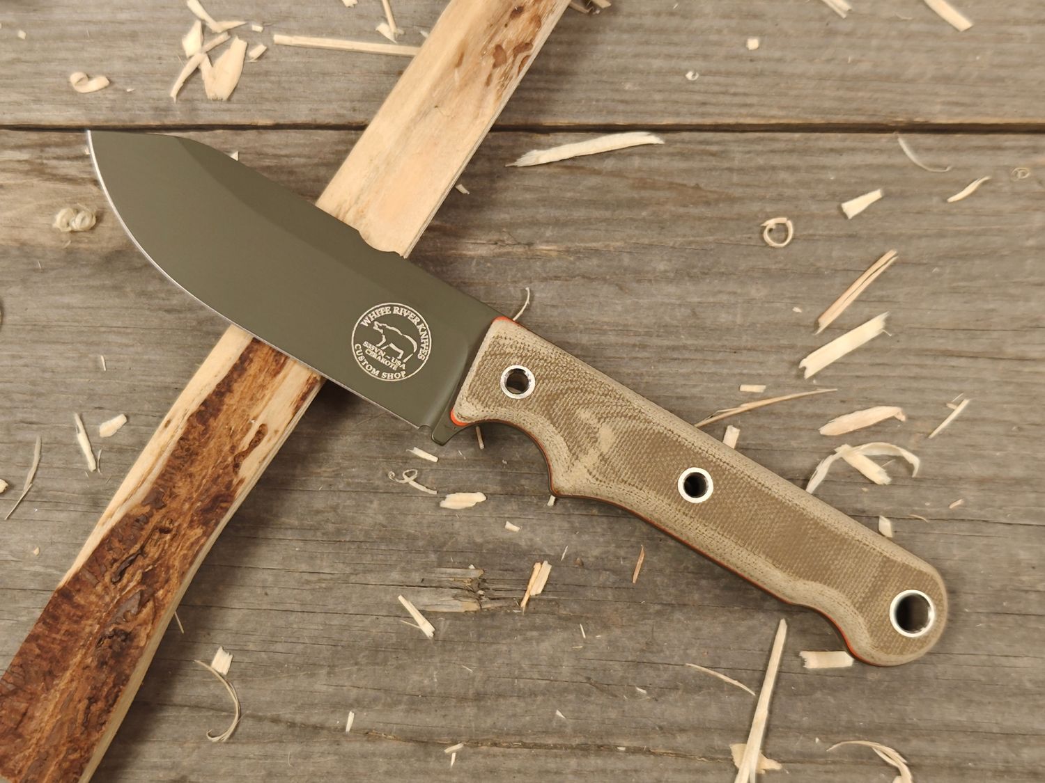 White River Knives FC4 Firecraft 4" Fixed Blade Knife / Green Canvas Micarta &amp; Orange Liners / OD Green Cerakote S35VN