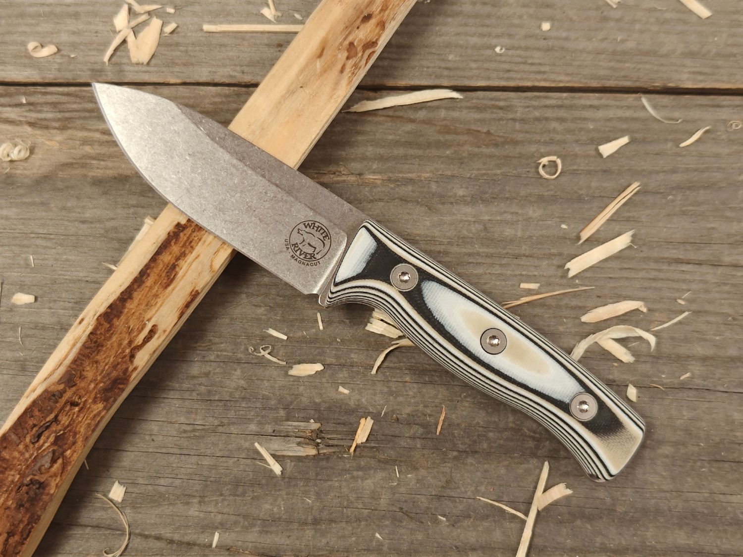 White River Knives Ursus Cub XL 3.5" Fixed Blade / Black, White &amp; Tan G10 / Stonewash Magnacut