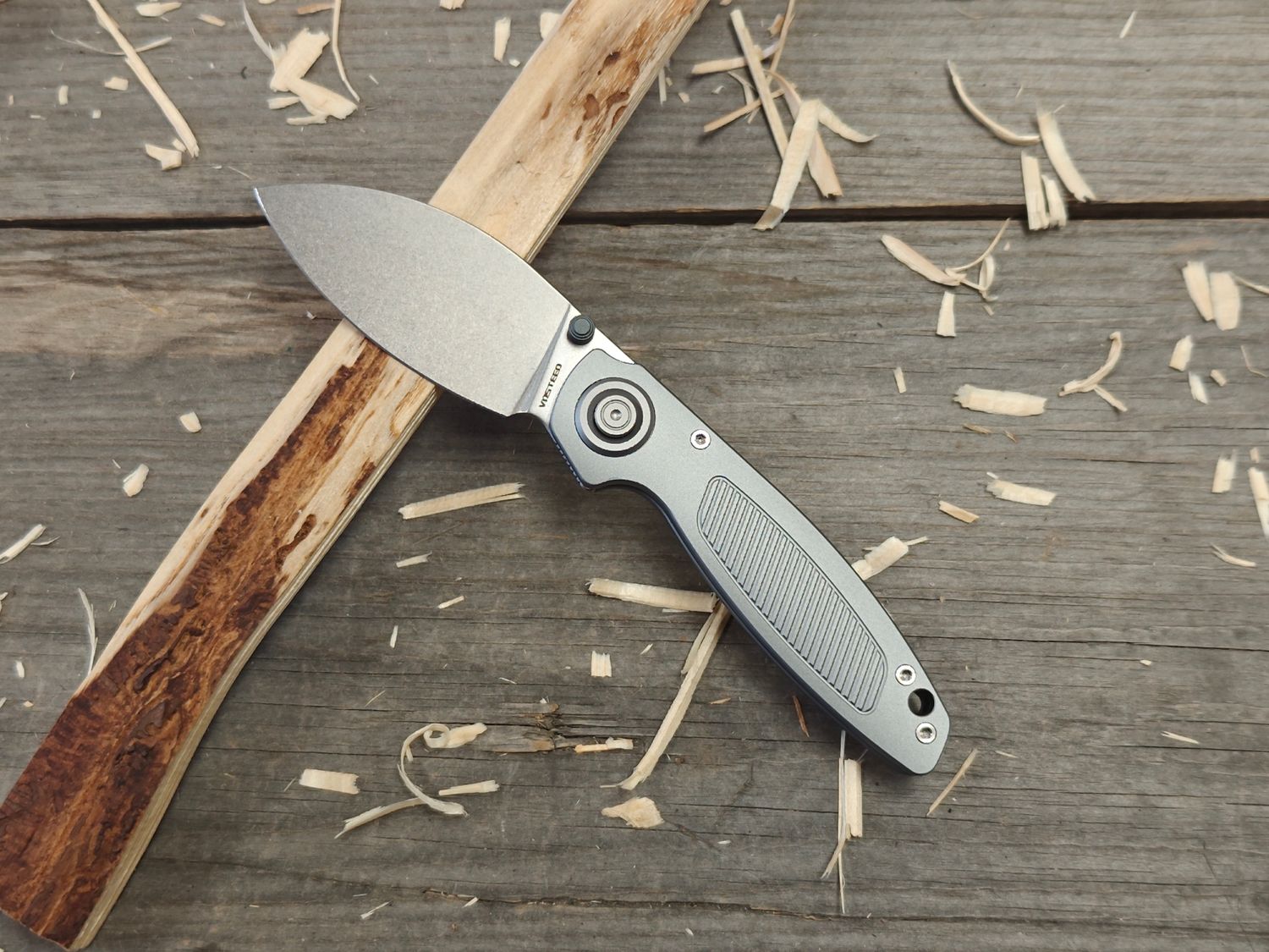 Vosteed Shilin Cutter 3" Vanchor Lock Blade / Grey Aluminum / Stonewash Elmax