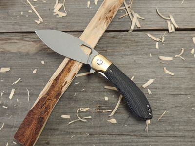 Vosteed Nightshade 3.3&quot; Linerlock / Black Micarta &amp; Brass Bolster / Stonewash ELMAX