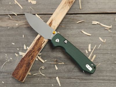 Vosteed Raccoon 3.25&quot; Push Button Liner Lock Knife / Green Micarta / Stonewash 14C28N